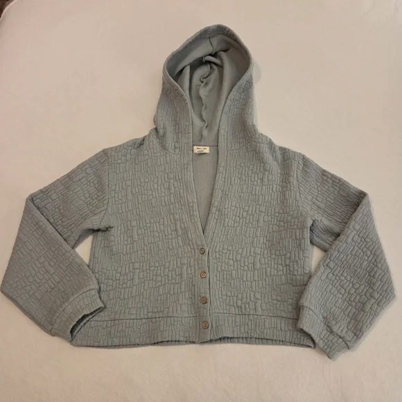 WORLD MARKET | COST PLUS Sage Green Quilted Cropped Buttoned Hoodie Coat SZ S - Picture 6 of 9